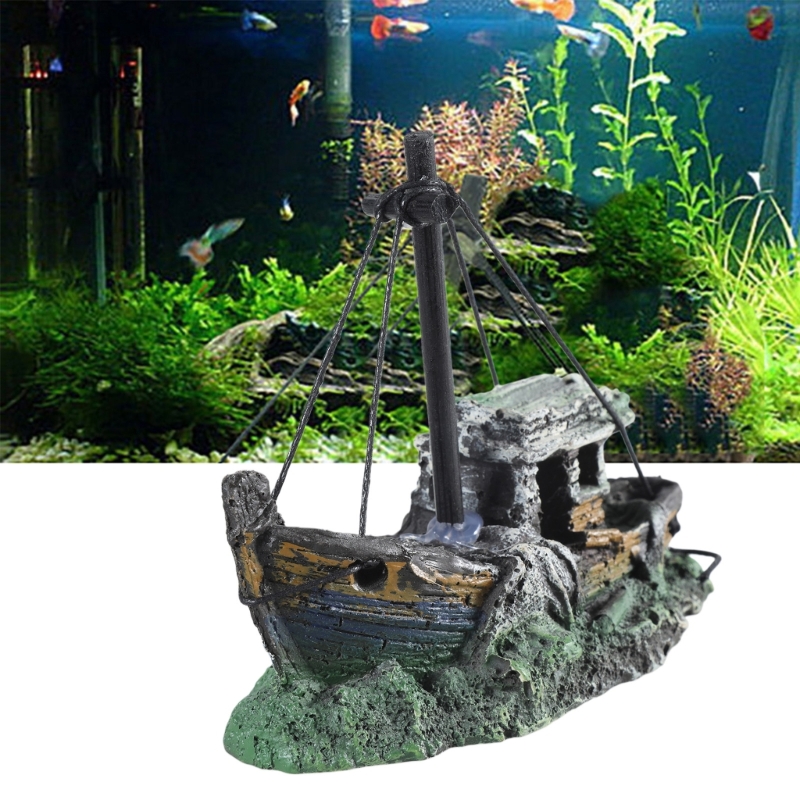 Aquarium Fish Hiding Places - Aquarium Sunken Ship Decoration Resin Fishtank
