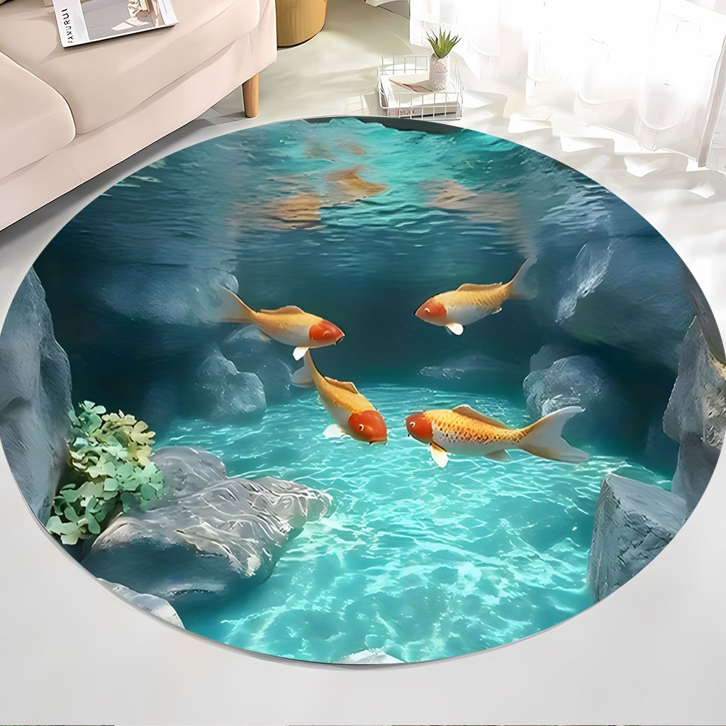 Koi Fish Pond Round Rug Fleece – Aquarium Fish Japanese Bewertung und Preis