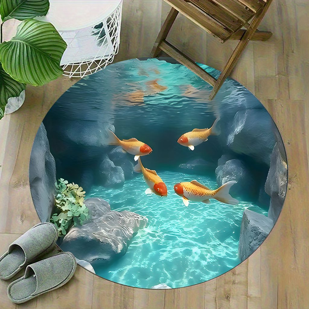Koi Fish Pond Round Rug Fleece – Aquarium Fish Japanese Bewertung und Preis