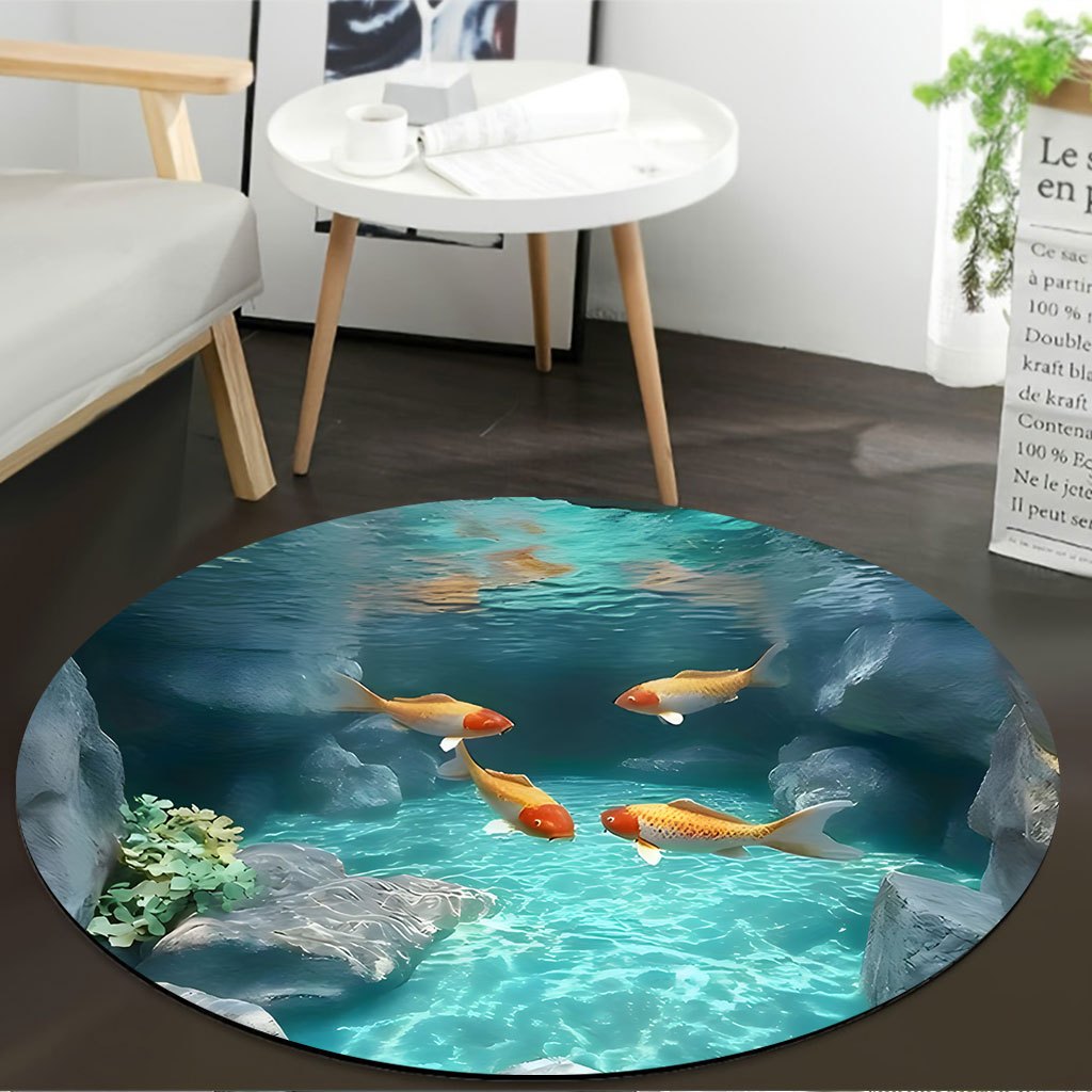 Koi Fish Pond Round Rug Fleece – Aquarium Fish Japanese Bewertung und Preis